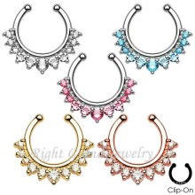 New Arrival Indian Nose Piercing Clip On Rhinestone Fake Septum Piercing